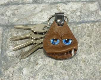 Hand Made Leather Key Ring Fob With Face Eye Key Purse Charm Monster