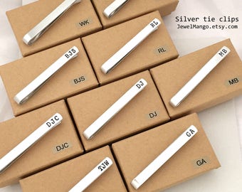 Silver, Groomsmen gifts, Personalized Tie Clip, Skinny Tie clip, short, Groomsmen tie clip, Wedding, Custom Tie Clip, gift for him, dad, bf