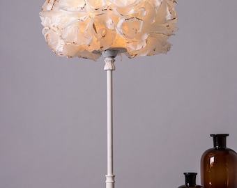 White & Gold Floor Lamp, Paper Lamp shade, Table /Desk Light, Bedside Nightstand Golden Lamp Light