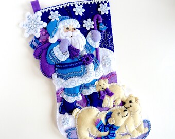 Bucilla Christmas Stockings, Finished Bucilla Stockings, Personalized Stockings, Children's Kids Boys Girls Family Stocking Arctic Santa