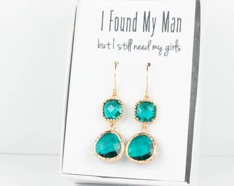 Long Teal Gold Earrings, Gold Teal Blue Earrings, Bridesmaid Jewelry, Teal Wedding Jewelry, Blue Green Gold Earrings, Bridesmaid Earrings