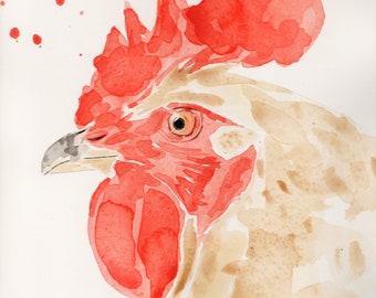 Yellow Rooster, Original watercolor
