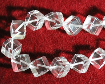 Clear Quartz Diagonally Drilled 8mm Cubes AA Grade, Full Strand - Free UK Postage