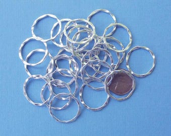 Hammered round connector links Twisted silver plated color, 20 pcs 22mm CN409