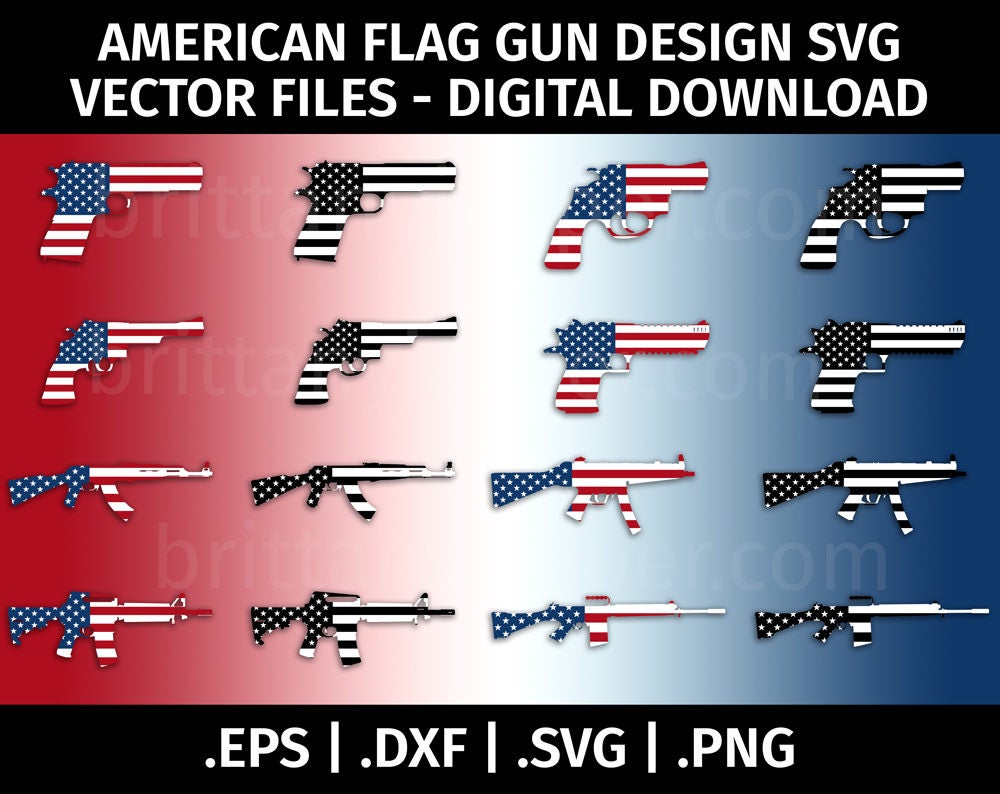 Patriotic Gun Design SVG Vector Clip Art Cut Files for