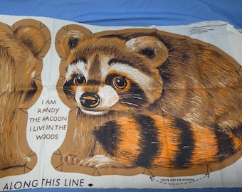 Randy the Racoon Vintage Fabric Pillow Panel, Cut, Sew, Stuff