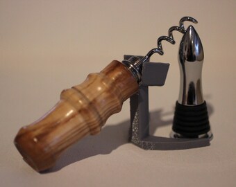Olive wood Bottle Stopper w/ Concealed corkscrew