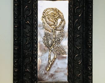 Framed Steel Rose - Bas Relief