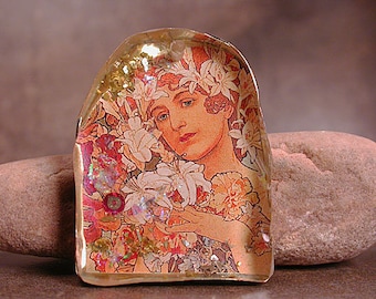 Resin Pendant, Rustic Mixed Media Mucha Flower Series, Resin Focal Bead, Divine Spark Designs, SRA