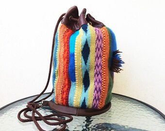 Vintage backpack Woolen backpack Leather backpack Retro mesh bag Woven backpack Womans backpack Girls backpack Female backpack Gift for her