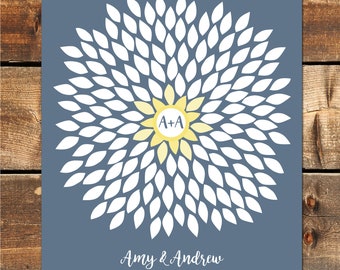 Wedding Guest Book Alternative, Wedding Guestbook, Guestbook Alternative, Dahlia Guestbook Personalized Wedding Poster, 20x24, 150 sig