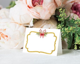 Printable Christmas Buffet Cards Holly Labels with Gold