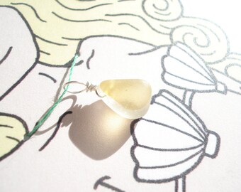 Seaham Sea Glass Yellow Multi Mermaids Tear Pendant - with mermaid gift card (MerS01) - from Seaham beach, UK