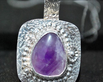 Amethyst Pendant - Silver Amethyst Pendant - Amethyst Necklace - Sterling Silver Pendant - Artisan Silversmith Jewelry - February Birthstone