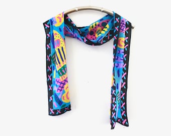90's Ken Done Tropical Long Silk Scarf
