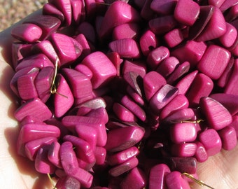 40 Dark Fuchsia Pink Tagua Chips, Beads, EcoBeads Vegetable Ivory, Tagua Nut