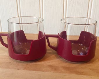 Vintage pyrex glass mugs set 1970s