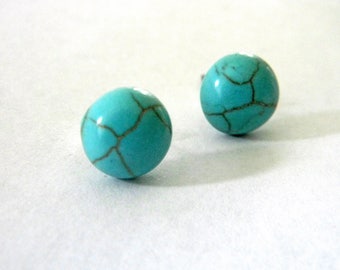 Turquoise Stud Earrings 10mm Post Earrings Howlite Earrings Gemstone Earrings Blue Color