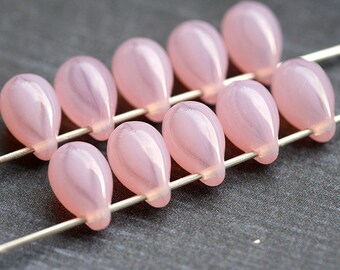 Opal Pink drops, Czech Glass teardrops, Light Pink pressed beads - 6x9mm - 20pc - 1185