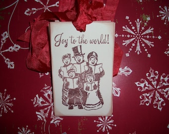 Christmas Tags - Vintage Carolers-Joy to the World-Set of Six