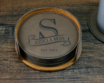 Monogrammed Coaster Set, Personalized Coasters, Custom Coasters, Engraved Coasters, Personalized Wedding Gift, Couples Gift, Anniversary