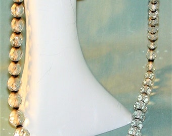 Art Deco Era 32" Pressed Glass Necklace Clear & Black Beads