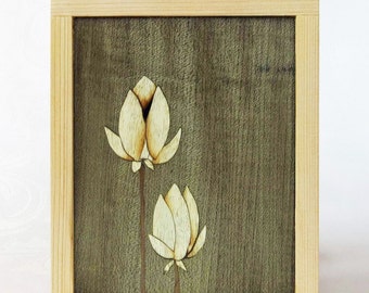 Marquetry frame in Cedar - Flowers floral inlaid marquetry with cedar frame