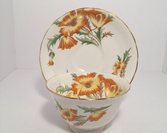 Royal Chelsea "Lake Louise Poppy" Teacup and Saucer