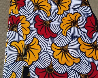 White, Yellow And Red Ankara fabric; African Clothing; African Fabric in yard; African Headwrap;African Fabric: Ankara Fabric in yards