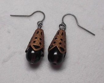 Dark Purple Glass Drop Earrings