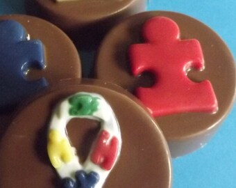 Autism Puzzle Pieces-Ribbon Chocolate Covered Sandwich Cookie