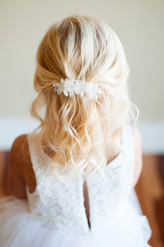 The Wood Anemone: Flower Girl Hair clip in in ivory and white The Wood Anemone: Flower Girl Hair clip in in ivory and white