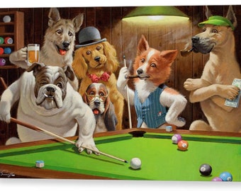 Dogs Playing Pool by Arthur Sarnoff Famous Canvas/ Photo / Fine Art Print A4, A3, A2, A1