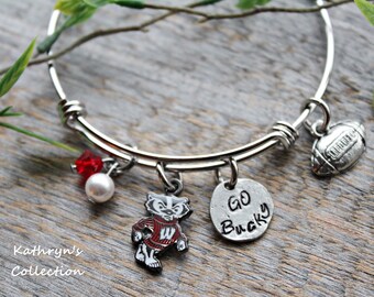 Wisconsin Badgers Bracelet, Wisconsin Jewelry, Badgers, UW-Wisconsin, Bucky Badger, University of Wisconsin, Go Bucky