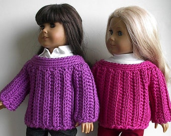 18 Inch Doll Clothes Crocheted Ribbed Sweater handmade to fit American Girl and Similar Dolls in Purple or Pink - You Choose Color
