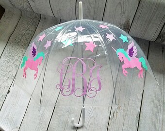 Unicorn Monogram Umbrella, Clear Dome Umbrella, Children's Umbrella, unicorn umbrella, kids umbrella, custom umbrella, girls birthday