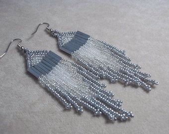 Carpal Tunnel Going Out of Business Sale! Heart of Glass, Silver and Crystal earrings, Metallic earrings, Long Fringe earrings, Wedding