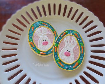 SALE! Handmade Fake Cookie Faux Easter Sugar Cookie Bunny with Carrots Egg