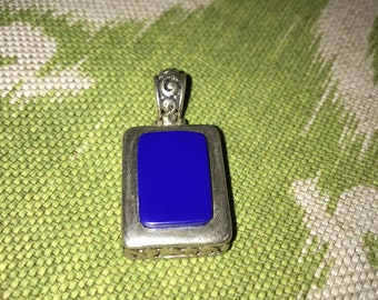 Lapis Mexican Sterling Silver Rectangular Pendant