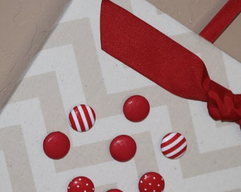 Fabric Covered Magnet Board (12" x 18") Beige & Natural Chevron, Memo board, Magnetic
