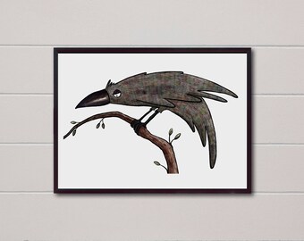 Raven Art Print, Raven Decor, Bird Art Print, Crow Art Print, Crow Art Poster, Bird Illustration, Raven Wall Art Print, Gothic Art Poster
