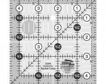 Creative Grids Ruler, 4 1/2 x 4 1/2 Square, with no-slip grippers, CGR4