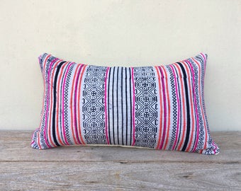 Vintage Cotton Tribal Hand Print Patch Work Pillow Case 12" x 20" Pieces Of Retro Tribal Costume, Cozy room pillowcase, sofa pillow case