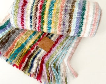 MOHAIR Throw Blanket / Fringe BoHo Mohair Throw Blanket / Wool Stadium Blanket