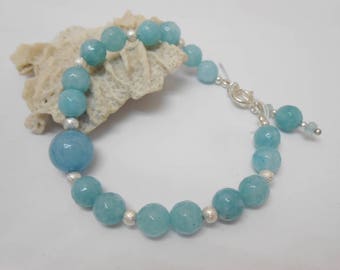 Aquamarine er 925 sterling silver beaded bracelet