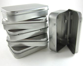 Steel Mint Tins | 6 Rectangular Metal Tin Boxes with Hinged Lid for Party Favors, Craft Projects, Packaging