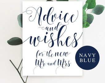 Advice and wishes for the new Mr and Mrs Navy wedding sign Advice for the bride and groom Navy blue wedding decor Nautical wedding #vm23