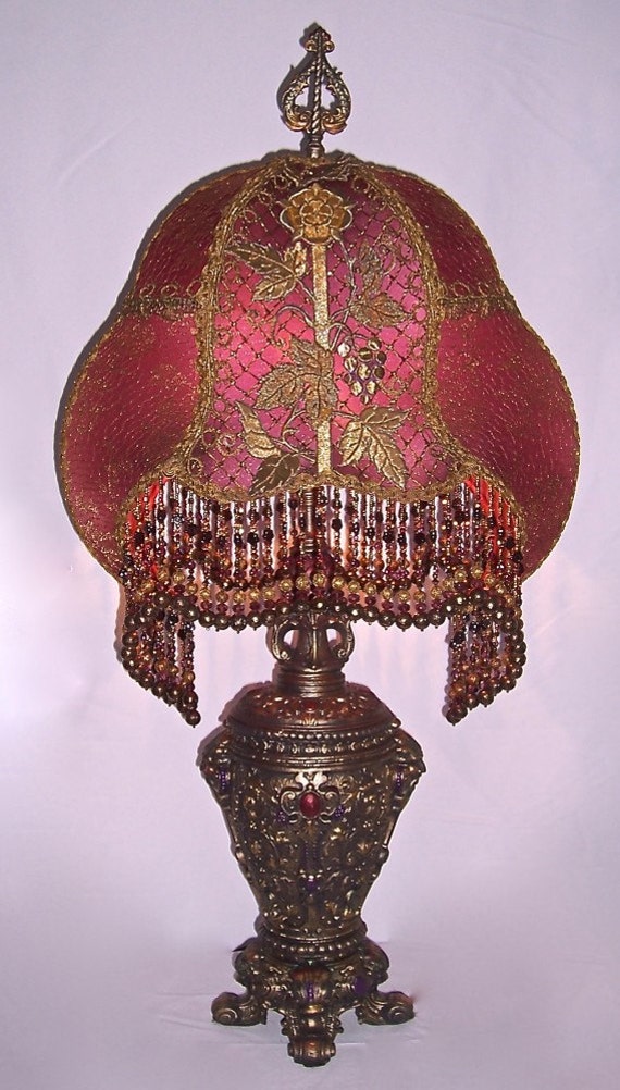 Antique Red Plum Gothic Rose And G Table Lamp Hand Made Like This Item