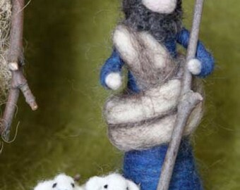Needle Felted Nativity Set, Good shepherd with TWO lambs, Christmas decor, Original design by Borbala Arvai