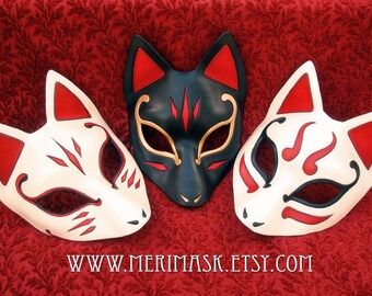 MADE TO ORDER Wedge Kitsune Mask... masquerade Japanese fox mask costume mardi gras halloween burning man splicer